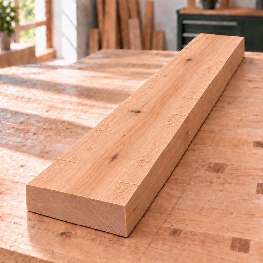 Rough-sawn solid alder board on a woodworking bench